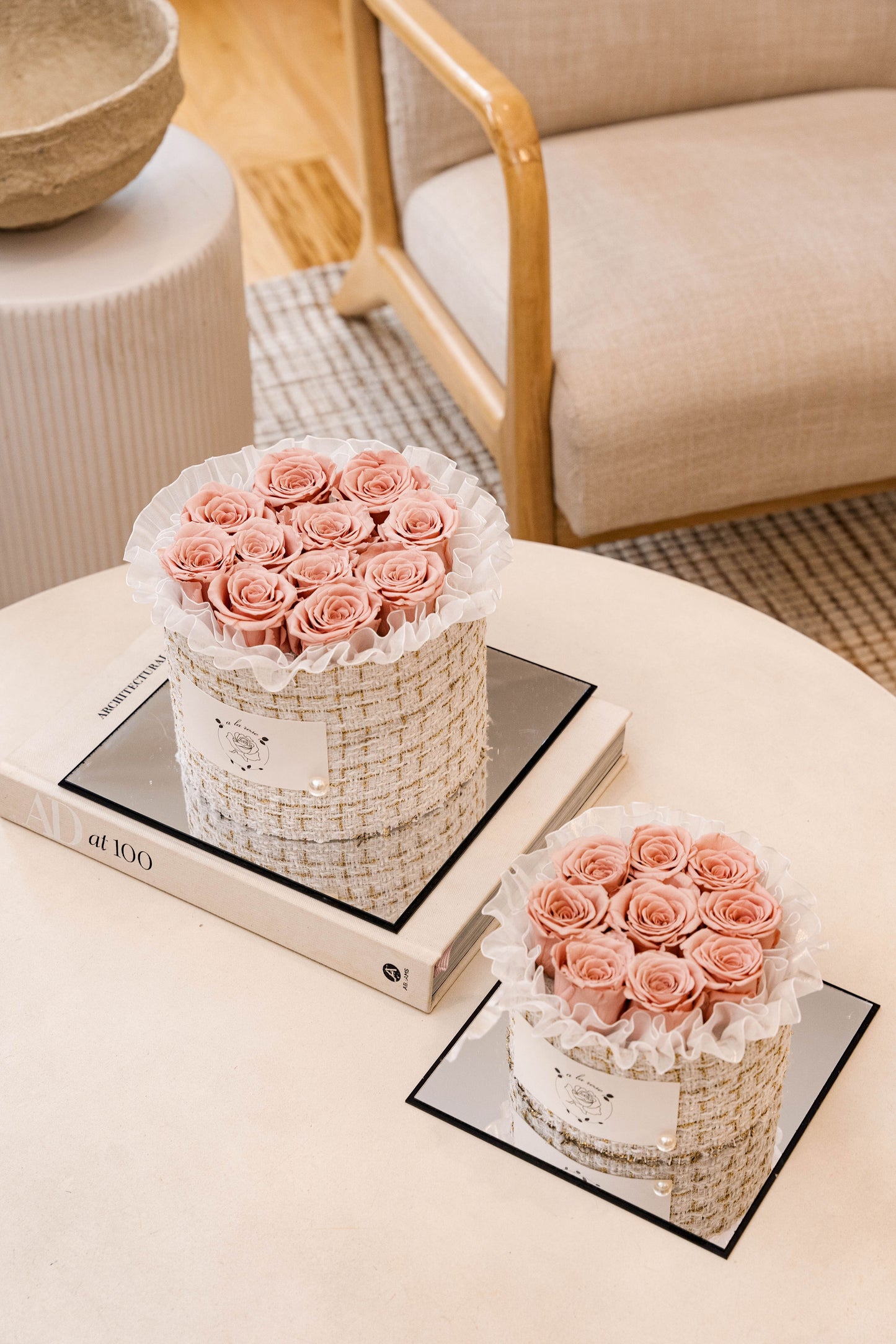 Large White Box of Pink Roses