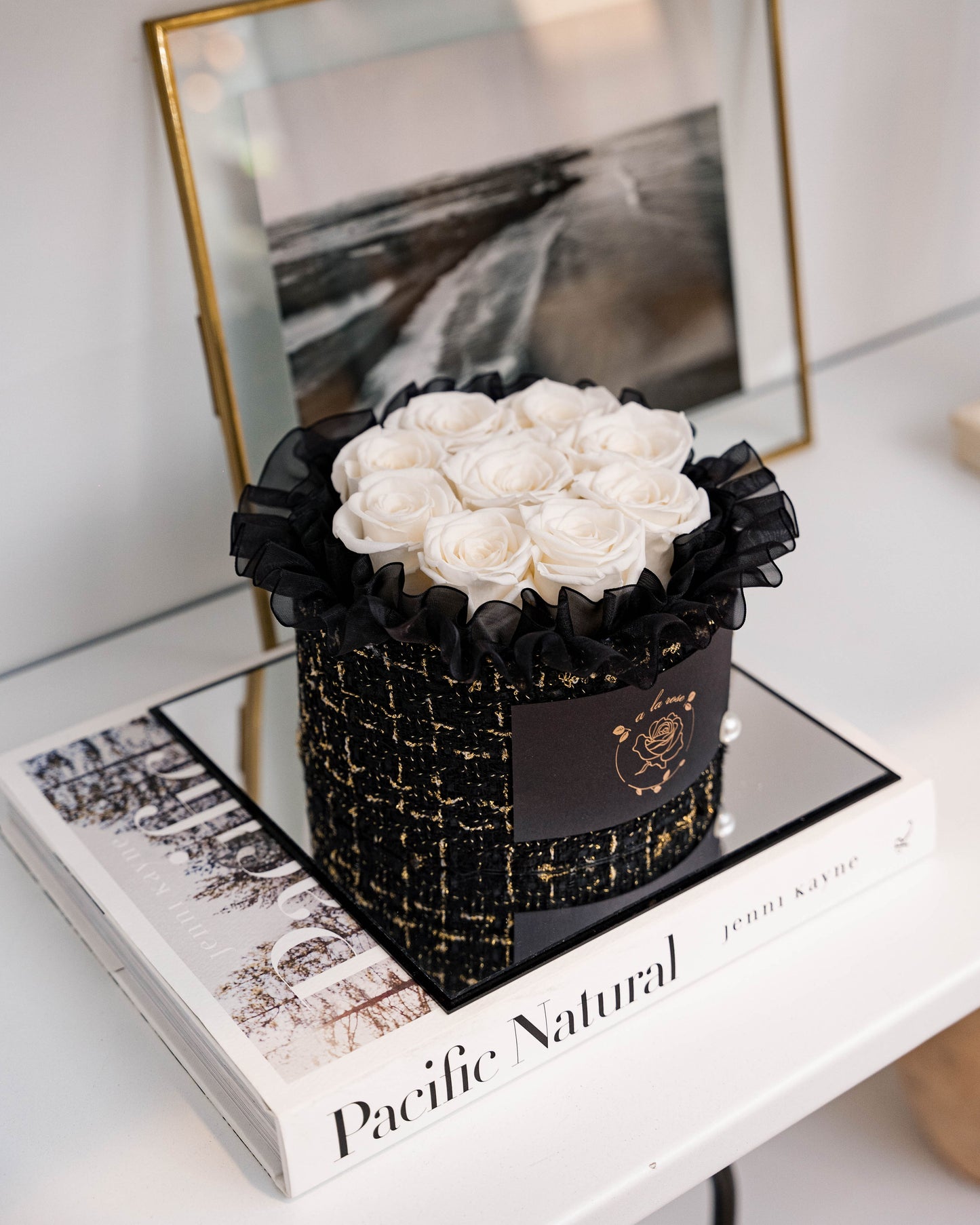 Small Black Box of White Roses