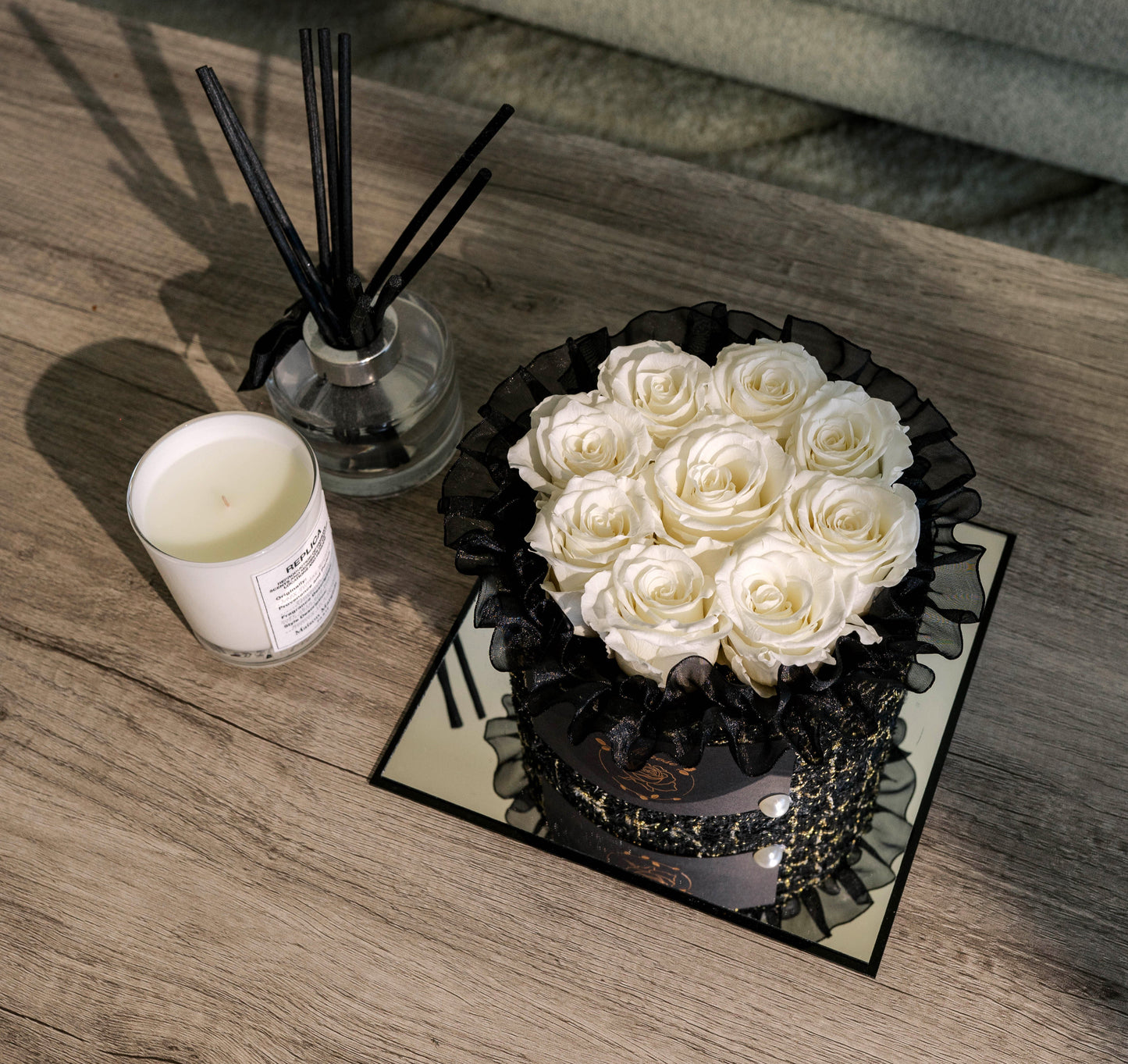 Small Black Box of White Roses