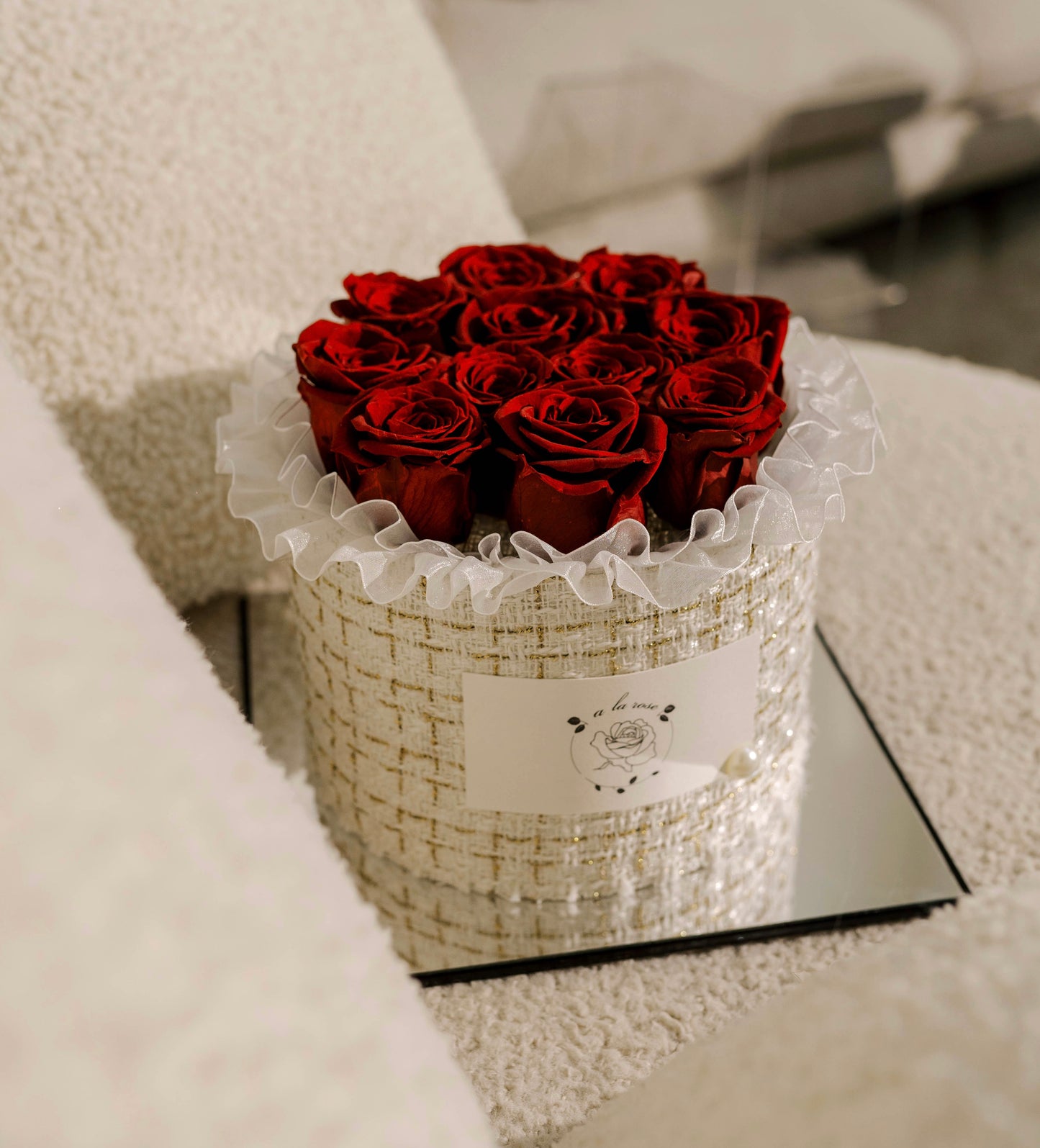 Small White Box of Red Roses